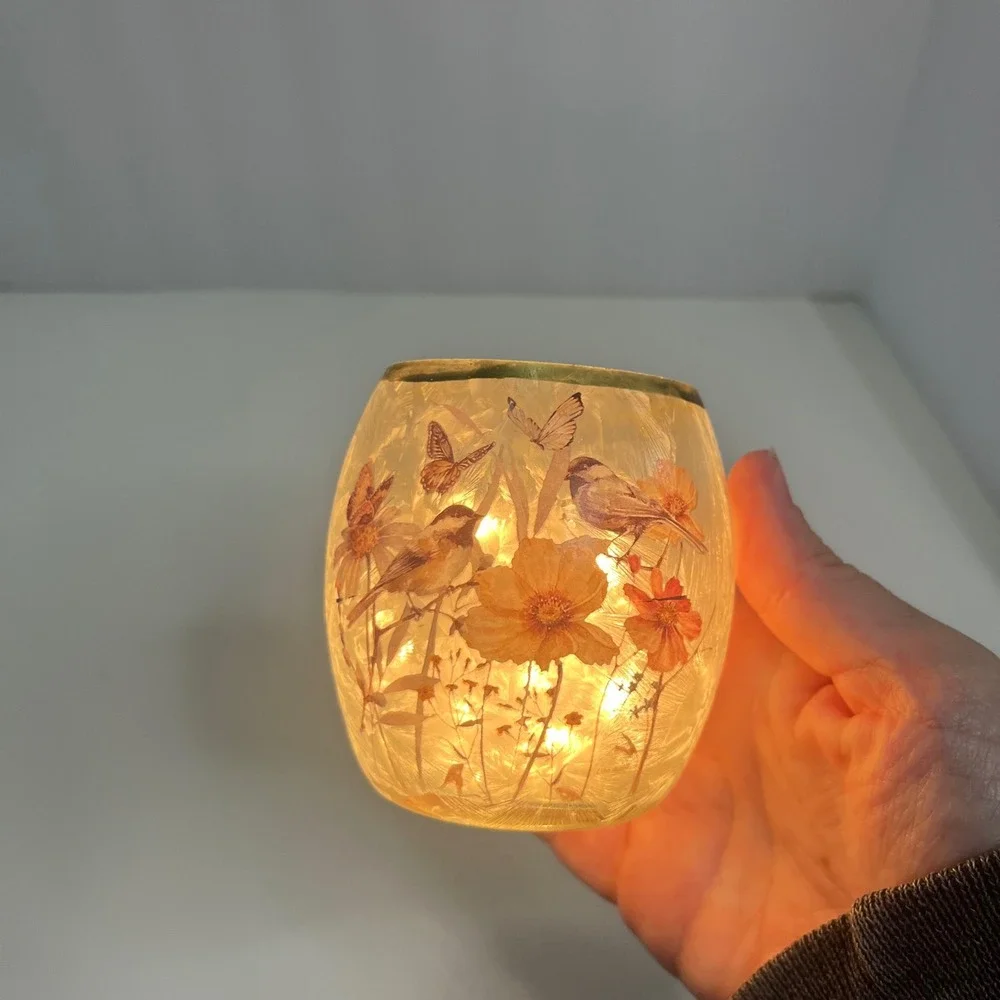 Frosted Glass Bird Butterfly Electric Accent Lamp Nature Floral Sm Stony creek